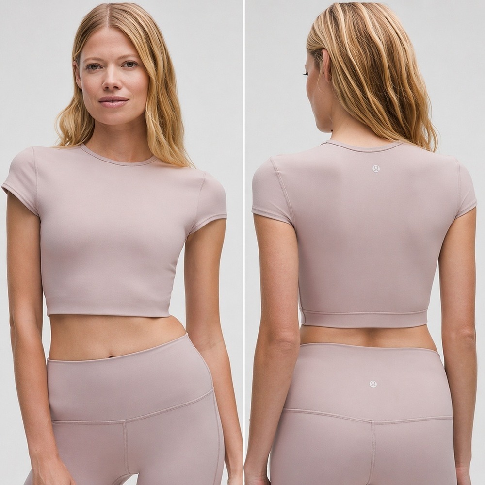 Lululemon New Nulu Mesh Back Baby Tee Mauve Grey Cropped Active Top SZ XL